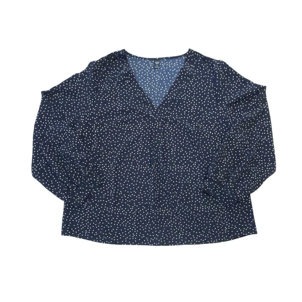 Shein Curve Blue Polka Dot Blouse Womens Size 0XL Vneck Work Professional Preppy